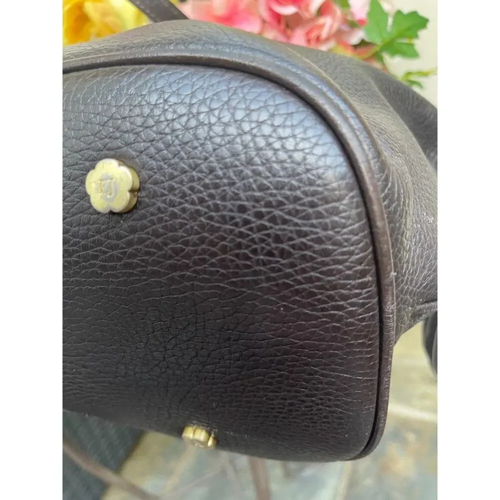 ERIC JAVITS PEBBLE BROWN LEATHER TASSEL TOTE BAG (PU300
